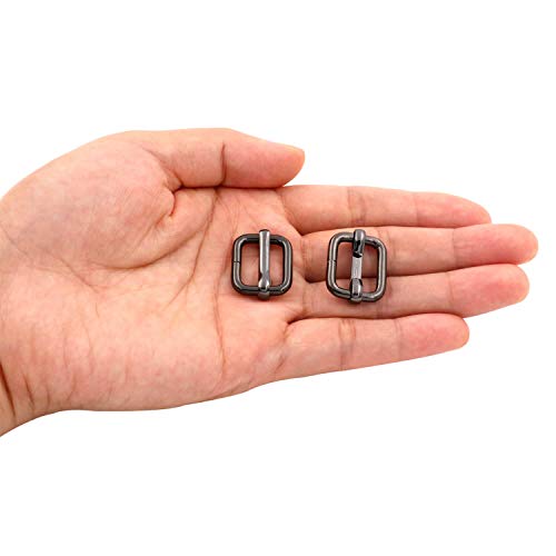 BIKICOCO Metal Slide Adjuster Buckle Tri-Glides with Movable Center Bar, for Straps, 0.6 x 0.51 Inch, Gunmetal, Pack of 50