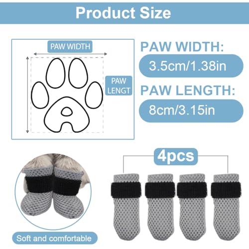 JEYORZY 4 Stück verstellbare Katzenschuhe aus Netzstoff, Atmungsaktiv Katzenpfotenschutz, Katzenstiefel zum Baden von Haustieren, Schneiden von Nägeln, Überprüfen-Grau-S