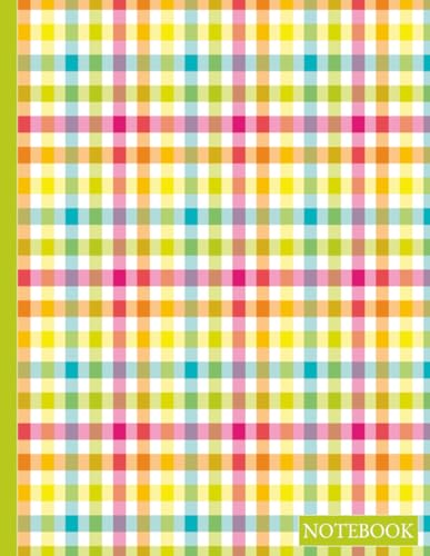 Notebook: Custom Designed Colorful Vertical Pastel Plaid Cover With Wide Ruled White Paper Interior