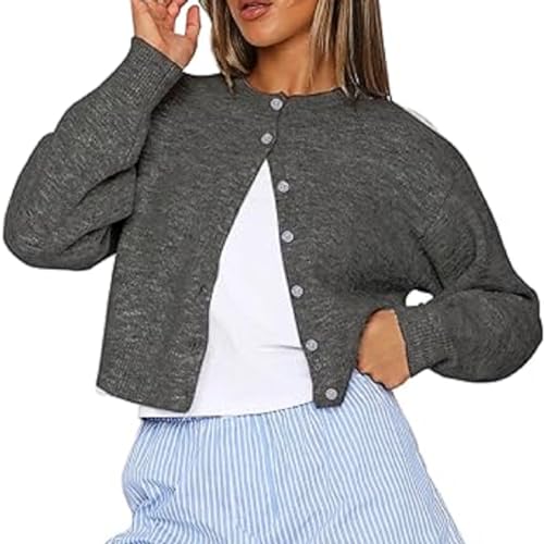 Image of Women Knit Cropped Cardigan Tops Long Sleeve Button Down Lightweight Bolero Sweater Tops