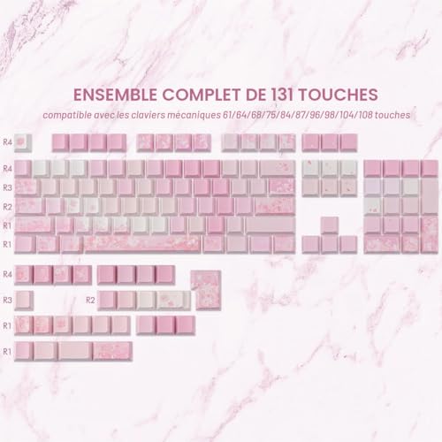 Keycaps PBT impression côté 131 touches profil Cherry rose