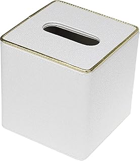 Ukwell Square Tissue Box Cover Faux Leather Tissue Paper Holder Modern White Pearl Design for Bathroom Vanity Countertop, Bedroom Dresser, Night Stand, Desk and Table