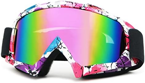 Dirt Bike Goggles ATV Motorcycle Goggles for Men Motocross Riding Goggles UV400 OTG Offroad Goggle MX Helmet Racing Four Wheeler Goggles for Adults Women Youth Kids (Blossom Frame+Color Pink Lens)