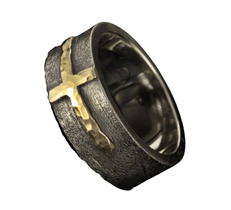 Amazon.com: Mans ring, Cross band, 14K Gold & Silver wedding