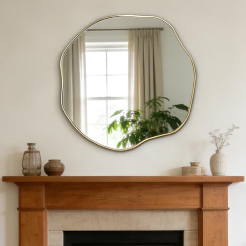 POZINO 30" Scalloped Wall Mirror, Irregular Round Frameless Mirror