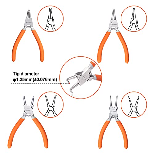 Speedwox 4 Pcs Snap Ring Pliers Set, 6-Inch Internal External Circlip Pliers Kit, Tip Diameter 1.25Mm, Precision Retaining Ring Pliers, Straight And Curved Jaws For Ring Remover Retaining #TOP4