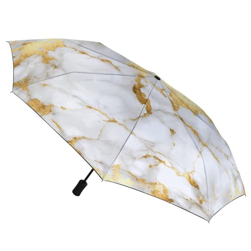 Parapluie compact solide ACEPrints marbre blanc finitions olive doré