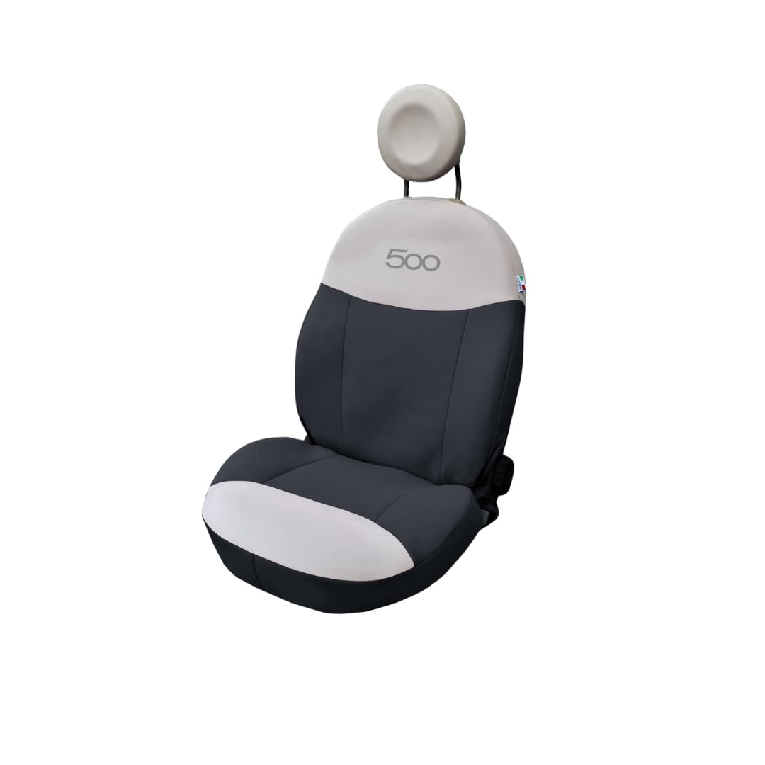 Italfodere - Coppia Coprisedili Auto Anteriori Compatibili con Fiat 500 dal 2007 in poi - Accessori Auto Interni - Cotone Accoppiato - Confortevoli e Resistenti - Made in Italy - Antracite e Panna