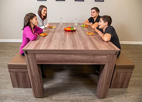 Hathaway Newport 7-Ft Pool Table Tennis Combination With Dining Top, Two Storage Benches With Accessories - Driftwood #TOP1