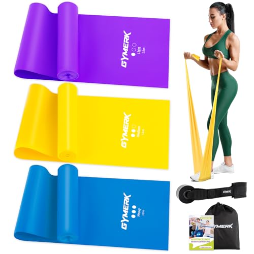 GYMERK Fitnessbänder 3er-Set, 1.8m Gymnastikband mit 3 Widerstandsstufen, Fitnessband mit Türanker Tragetasche und Übungsanleitung, ideal für Yoga, Pilates, Krafttraining