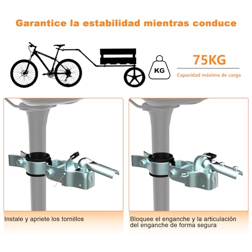 Miniatura 4 de Nicedack Enganche De Remolque Para Bicicleta De Hierro Galvanizado, Conector De Remolque De Carga Universal Para Cualquier Tija, Para Transporte De Comestibles Y Equipo De Camping