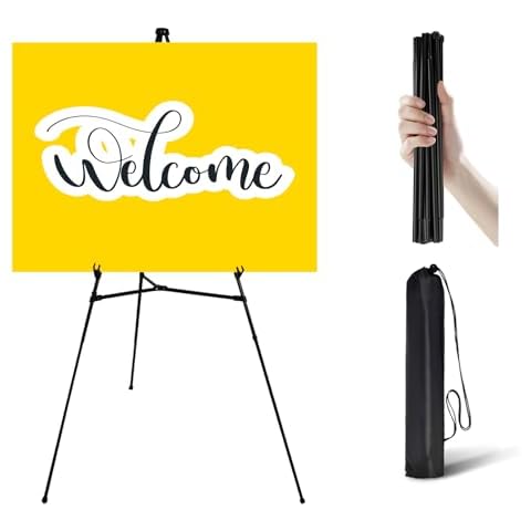 PUJIANG Easel Stand for Sign - 63 Inches Display Easel for Wedding Sign & Poster - Lightweight Portable Floor Easel for Picture - Adjustable Poster Easel with Carrying Case, Black 1 Pcs Cover