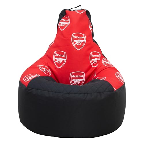 Arsenal Large Bean Bag, Highback Gaming Bean Chair with Filling Included, Comfortable Red and Black Design Football Gunners Lounging Chair for All Ages and Indoor and Outdoor Use