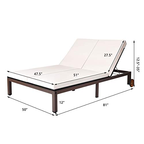 Happygrill 2-Person Patio Lounge Chair Rattan Wicker Chaise Lounge With Adjustable Backrest, Outdoor Loveseat Sofa Daybed With Wheels & Cushion For Garden Lawn Backyard #TOP7