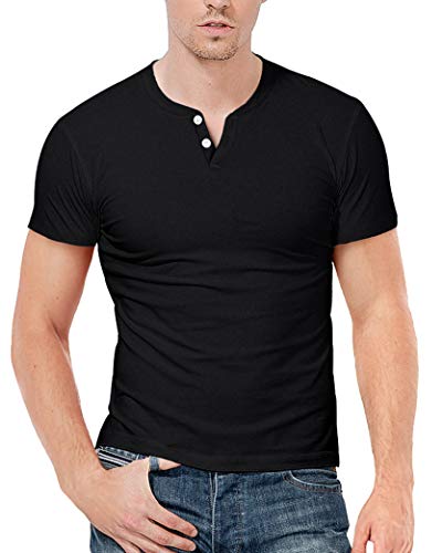 KUYIGO Mens Henley Shirts Slim Fit Short Sleeve Fashion Cotton Tops Tee2