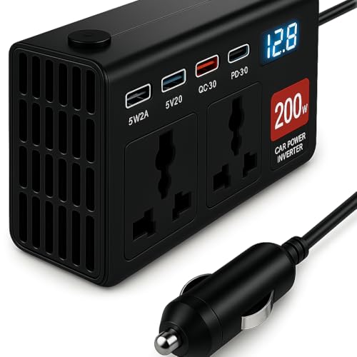 Image of Fire Turtle 7in1 200 Watt Car Laptop Charger Fast Charging /Power Car Inverter Portable,12V DC to 220V AC Socket Converter2 USB (3A & 2.4A) + 2 Type-C (30WPD & 2.4A) for Laptop, Mobile & Others (7in1)
