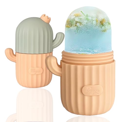 LAC Ice Roller Facial - Rodillo Facial Hielo de Silicona para Aliviar Ojos Hinchados - Molde de Hielo para la Cara Reduce los Poros y Hinchazón (Cactus)