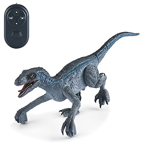 TECHNOBOT - Dinosaure Raptor Sonore et Lumineux, Commande Infrarouge, Portéee 10 m - 088362 - Couleur Gris et Bleu - 35 cm - Plastique - À Partir de 6 Ans - 4 Piles AAA 1.5V - Piles Non fournies Cover