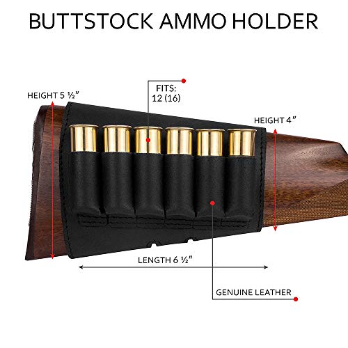 Bronzedog Buttstock Ammo Holder Shotgun Shell Pouch 12 (16) Ga 7.62 Cal Adjustable Rifle Stock Cartridge Hunting Accessories (Black 12 Gauge) #TOP2