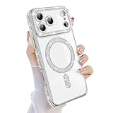 fundas para iphone de la plata [Diseño con Purpurina] Esta funda para teléfono tiene diamantes incrustados alrededor de los bordes y la lente de la cámara, lo que da al teléfono un aspecto lujoso, brillante y único, perfecto para chicas y mujeres. El diseño transparente conserva el color original del teléfono y la forma, por lo que es una excelente opción para la decoración de su teléfono.