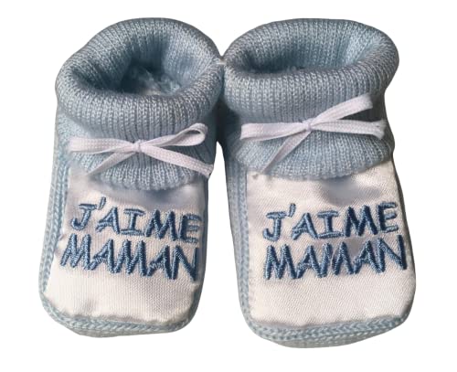 Chaussons bébé brodés J'aime Maman - Bleu / Satin Cover