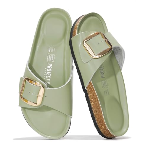 Image of Project Cloud 100% Genuine Leather Sandals Women Dressy Beach Essentials Slides for Women Footwear - Lightweight with Memory Foam Insole Sandals for Women 2026 - Womens Slides
