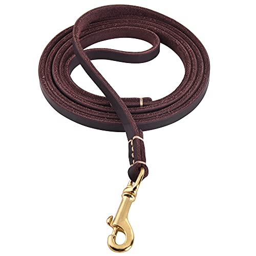 Wopoky 4Ft / 5Ft / 6Ft Geninue Leather Leash For Small To Medium Dogs Training And Walking - Color Black/Brown #TOP1