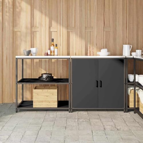 ZQQLVOO Juego de Almacenamiento de Cocina 2 pcs Negro 180 x 50 x 92 cm, Unidad de Almacenamiento Moderna con Estantes de Metal y Puertas con Bisagras, Construcción de Acero