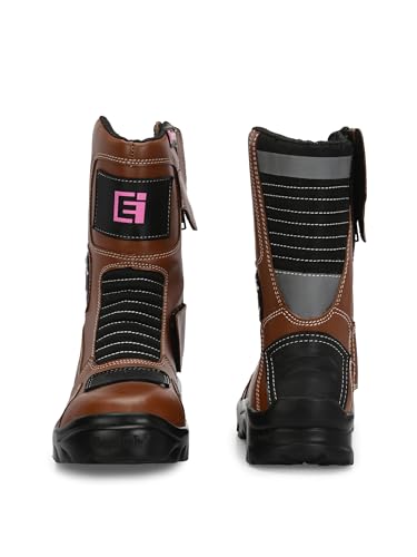 Image of Eego Italy Women's Biker boot /Motorcycle riding boot, real leather upper & anti slip sole with steel toe protection, padded socks, 3M Reflectors,lace free, with rubber gear protector