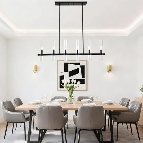 Untrammelife Modern Linear Island Light,6-Light Black Large Chandelier 36" W Rectangle Pendant Light with Clear Glass Shade,45 in Adjustable Rod Farmhouse Hanging Light Dining Room Kitchen Island by Untrammelife - Image 5