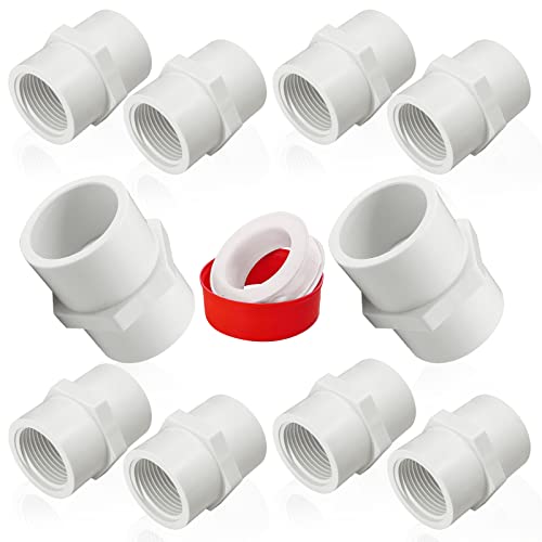 10Pcs White Pvc Pipe Fittings, 1Inch Npt Female Thread Pvc Pipe Fitting Adapter Connector, Pvc Female Threaded Pipe Coupling, Socket X Npt Female, Sch40 #TOP8