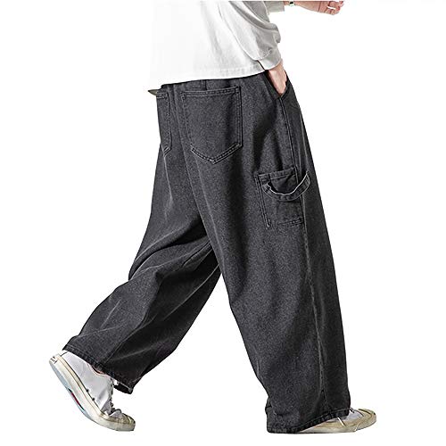 Jeans Men's Big Wide Pants Cotton Relaxed-Fit Carpenter Jean Denim Pants Hip Hop Blue Black M-5XL