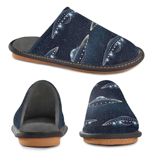 visesunny Women Men's Fuzzy Slippers Plush Warm Winter Cool Alien Ufo Pattern Cozy House Slippers Comfy Indoor Shoes2