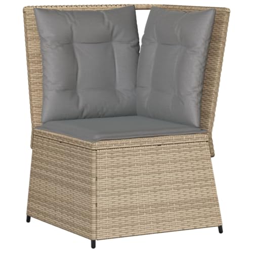 vidaXL Sillón de Esquina de jardín con Cojines ratán sintético Beige, sofá rinconera de jardín, sofá de jardín de Esquina, Asientos esquineros de jardín