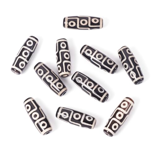 Pandahall 10pcs Tibetan Style dZi Beads Olive Shape with 9-Eyes Himalayan Natural Agate Dyed & Heated Rice Beads 30mm by 10mm Buddhism Jewelry Rosary Beading Supplies（Black）