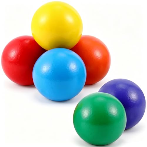 Image of Bucherry 6 Pcs Montessori Wooden Balls 1.8 Inch Wooden Replacement Ball Educational Counting Toys Preschool Learning Material and Stacker Matching (Bright Color)