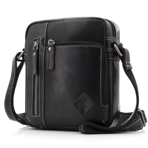 ekavale Umhängetasche Herren Klein Leder Männerhandtasche aus Echtleder Herren Crossbody Bag Leder Schultertasche für Alltag und Reisen (Schwarz Apron)