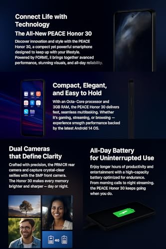 Image of PEACE Honor 30 Smartphone, 4.5-Inch QHD Display, Octa-Core Performance, 3GB RAM 32GB ROM Expandable to 128GB, Silver