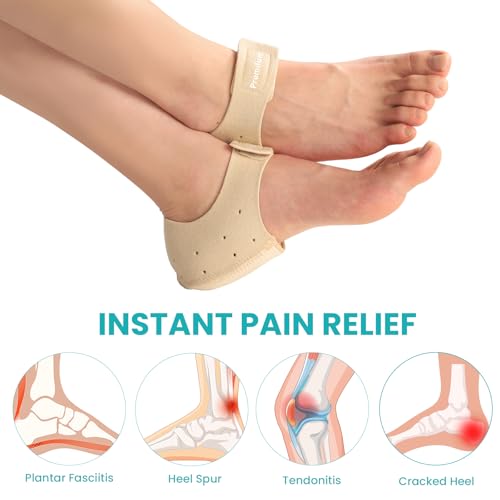 Image of Plantar Fasciitis Heel Cup Protectors - Promifun Heel Cups for Heel Spur,Achilles Tendinitis,Cracked Heels,Heel Pain Relief Products - Gel Heel Cushion Pads,Beige,Large(W 9.5-13 / M 8.5-12)