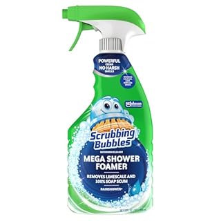 Scrubbing Bubbles Mega Bathroom and Shower Cleaner Spray, Foaming Action Removes Limescale and Soap Scum, Rainshower Scent, 32oz