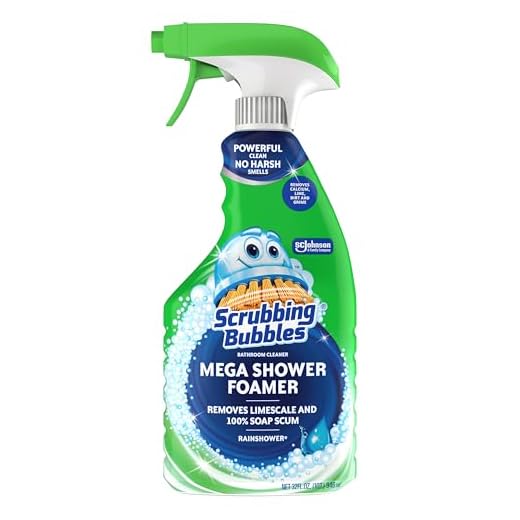 Scrubbing Bubbles Mega Shower Foamer Disinfecting Spray, Multi-Surface Bathroom and Tile Cleaner Grime Fighter, Removes 100% Soap Scum, Rainshower Scent, 32 oz