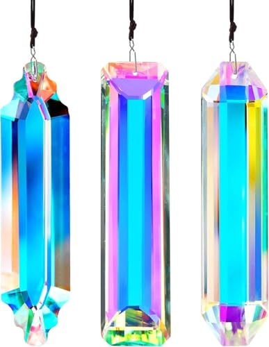 3 Stück Kristalle zum Aufhängen Sonnenfänger Kristall Regenbogen Glas Prisma zum Hängen Sonnenfänger Kristall Groß für Fenster Feng Shui Dekoration für Zuhause Garten