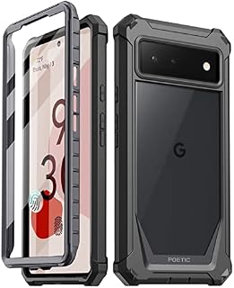 Poetic Guardian Case Compatible with Pixel 6 5G, Built-in Screen Protector Work with Fingerprint ID, Full Body Hybrid Shockproof Protective Rugged Clear Bumper Cover Case, Black/Clear