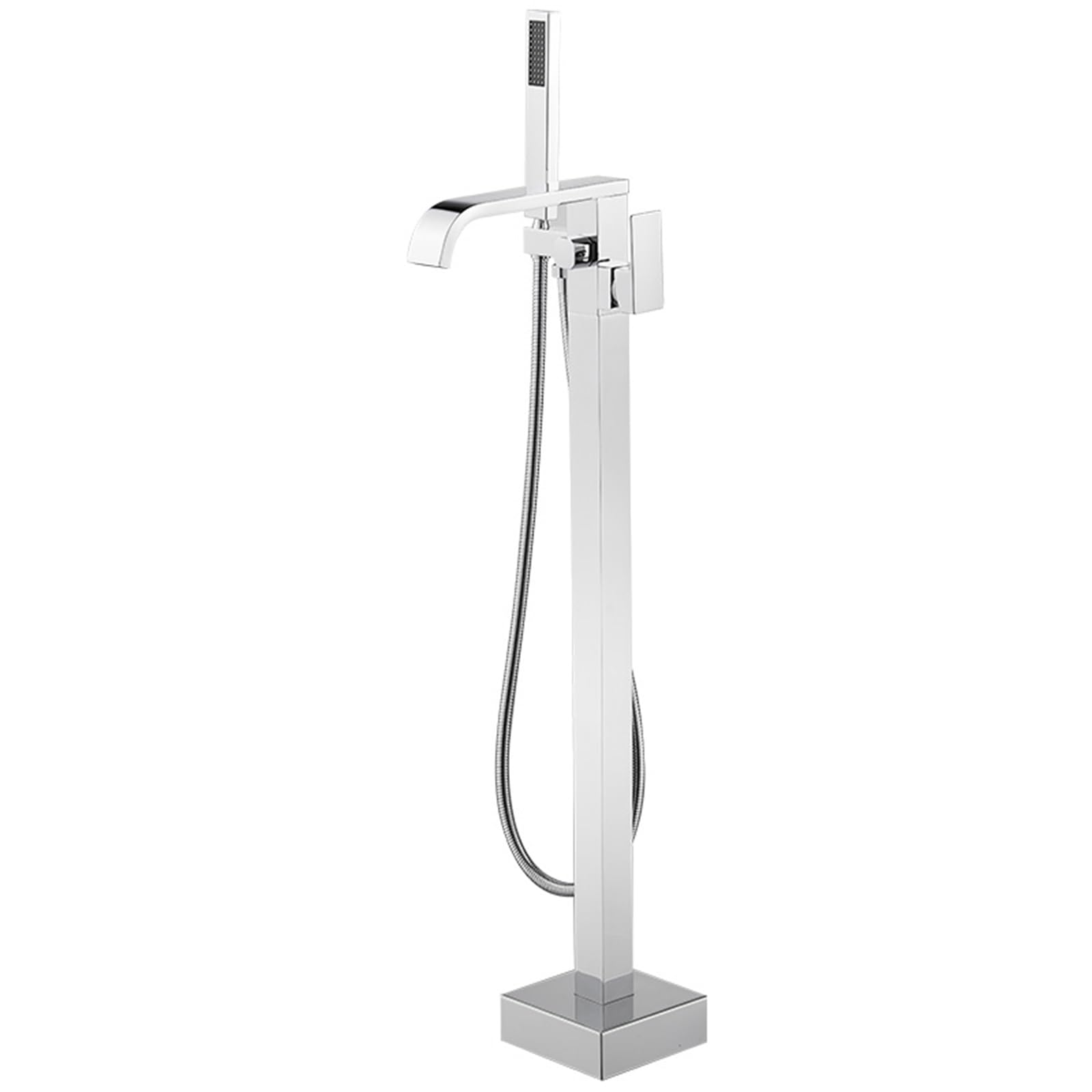 Grifo Mezclador de Bañera Y Ducha de Pie Grifos de Bañera Tipo Cascada Cromados Monomando de Latón con Ducha de Mano Grifo de Bañera de Pie Cromado