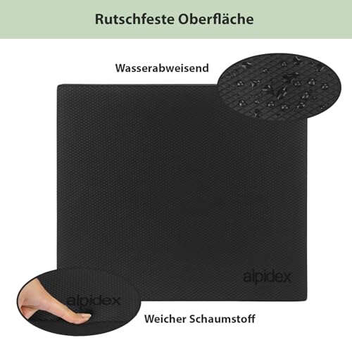ALPIDEX Balance Pad 48x40x6 cm Balancekissen Schwarz inkl. 3 Fitnessbänder Stabilität Koordination Verbessertes Gleichgewicht Kissen Rutschfest Wackelkissen Balancegerät Gleichgewichtstrainer
