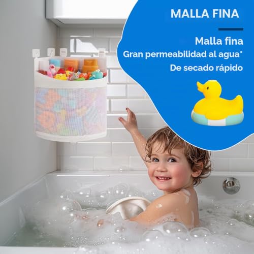 Miniatura 2 de Bolsa Juguetes Bañera, Almacenamiento De Juguetes De Baño Con 4 Ganchos Autoadhesivos, Secado Rápido Bolsa Juguete Bañera Grande Blanco