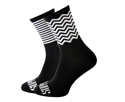 Soporte de calcetines de ciclismo para hombre, tecnología transpirable de fibra antideslizante, unisex, divertidos patrones de ciclista, color Rayas Zig Zag, tamaño 6-7 UK / 39-41 EU