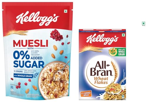 Kellogg's Muesli 0% Added Sugar, 500g & Kellogg’s All Bran Wheat Flakes 440g