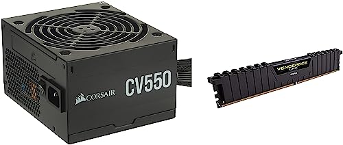 Image of Corsair CV550, CV Series, 80 Plus Bronze Certified, 550 Watt Non-Modular Power Supply - Black & Vengeance LPX 16GB (1x16GB) DDR4 3200MHZ UDIMM C16 Desktop RAM Memory Module