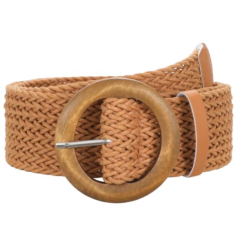 SUOSDEY Women Wide Braided Belt Rattan Waist Belt for Dress Pants Fashion Boho Belt
